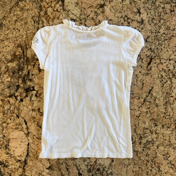 Juicy Couture Cap Ruffle Sleeve T Blouse JC Regal Logo Highland Terrier - Picture 3 of 8